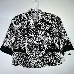 Sag Harbor Dress Jacket Linen Women 24W Black White Collar 3/4 Sleeve Blazer New